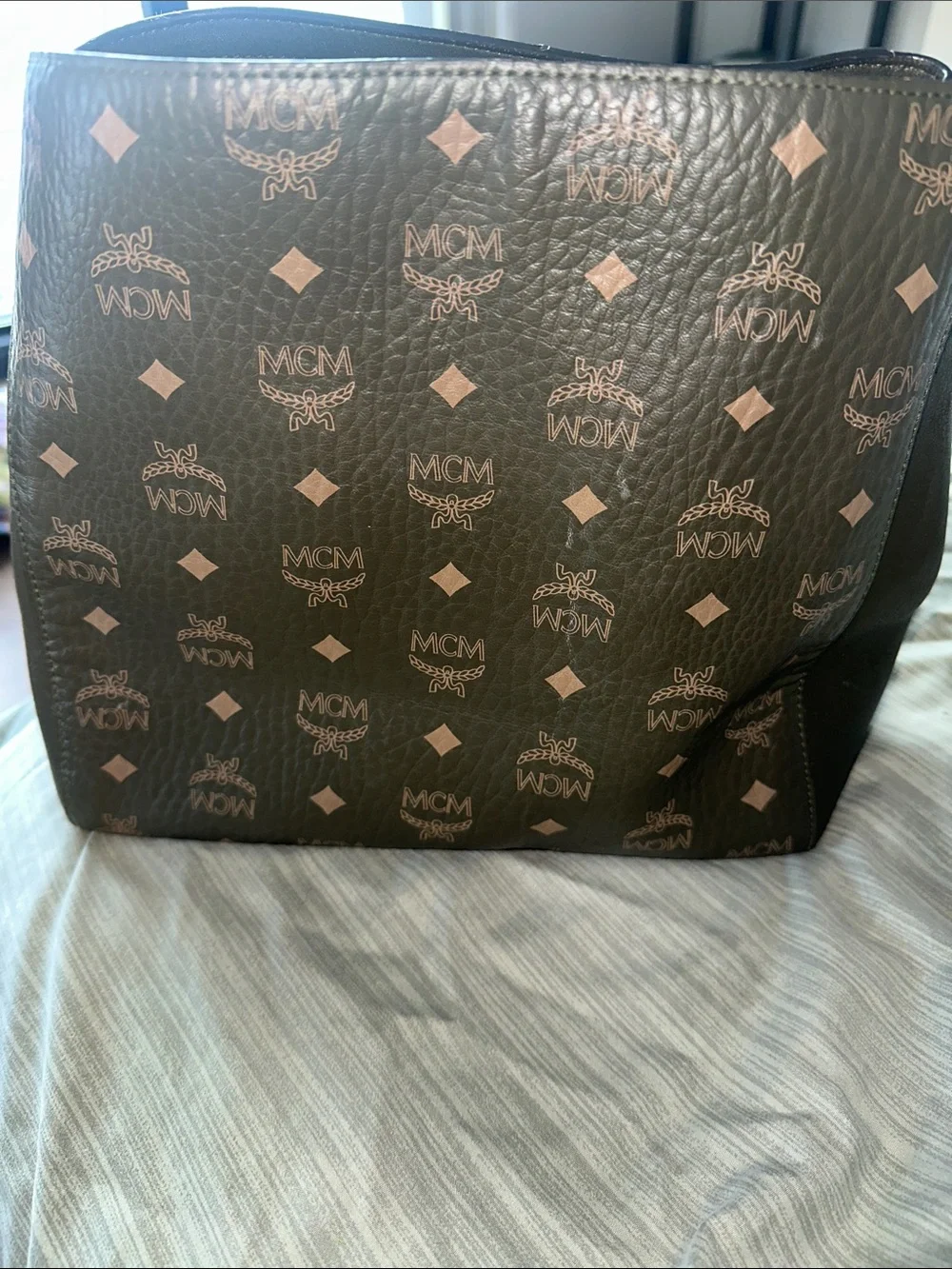 MCM Olive Brown Monogram Canvas Shoulder Bag 100% AUTHENTIC - Picture 6 of 11